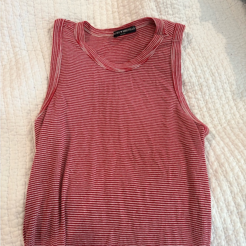 Brandy Melville Red and White Striped Muscle Tee